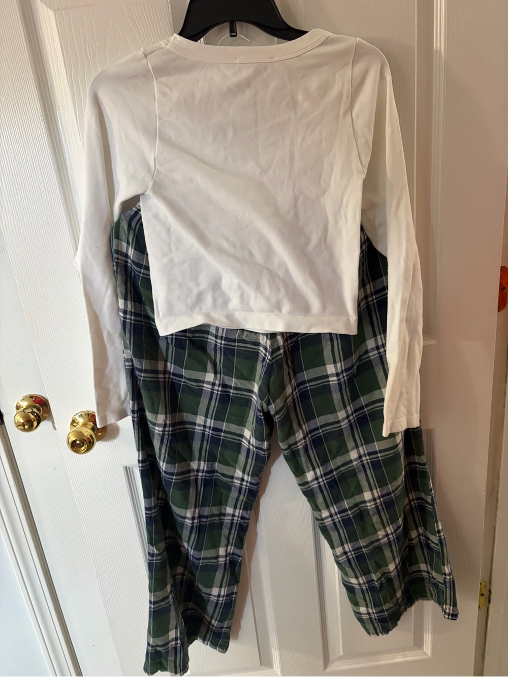 Sincerly Jules White Long-Sleeve Top with Green Plaid Pajama Pants